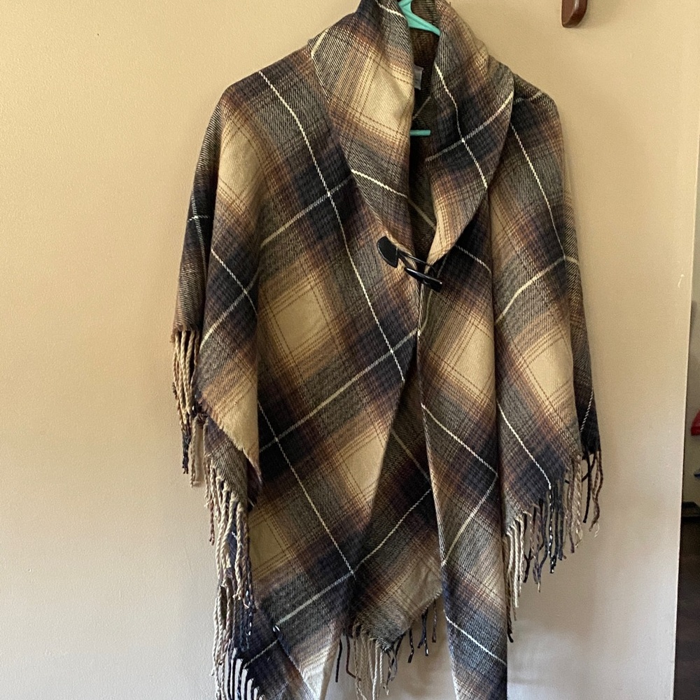 Plaid Fringe Cape